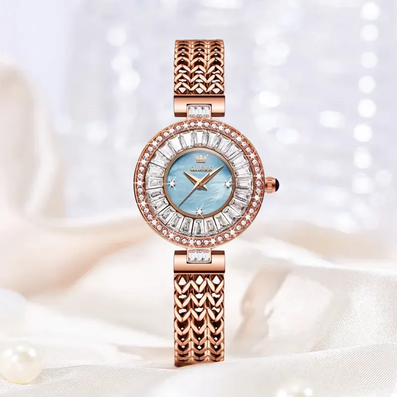 Olevs 9959 Light Blue Mother of Pearl Dial Rose Gold ladies Watch